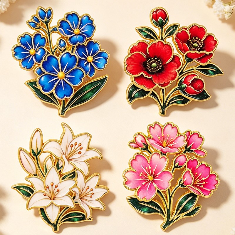 귀여운 빈티지 다채로운 꽃무늬 에나멜 핀 백합 벚꽃 양 - Embroidery Garment 리뷰 및 가격