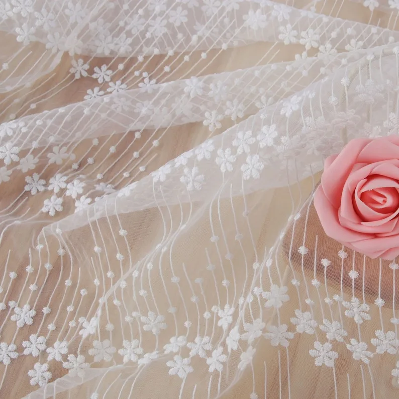 1 야드 꽃 자수 레이스 원단 소녀 드레스를위한 부드러 - Embroidery Veil 리뷰 및 가격