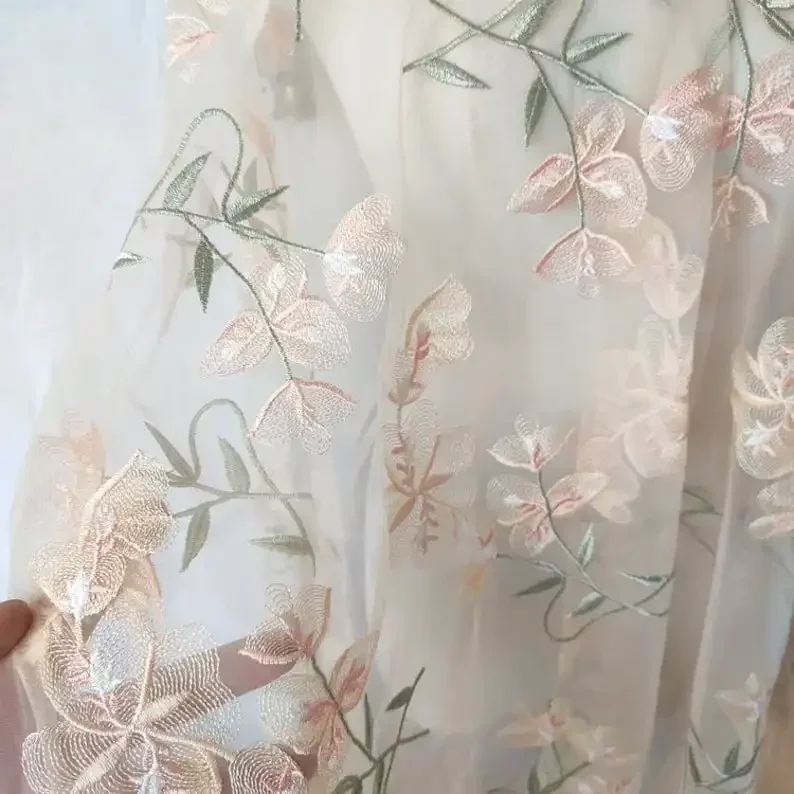 아름다운 꽃 레이스 원단 살구색 꽃무늬 튤 자수 원단  - Embroidery Veil 리뷰 및 가격