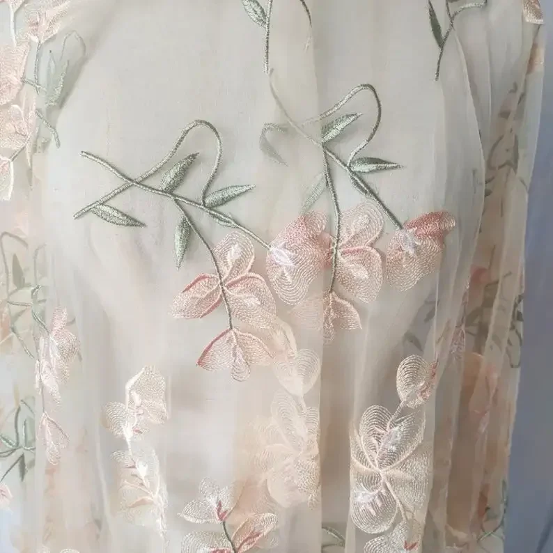아름다운 꽃 레이스 원단 살구색 꽃무늬 튤 자수 원단  - Embroidery Veil 리뷰 및 가격