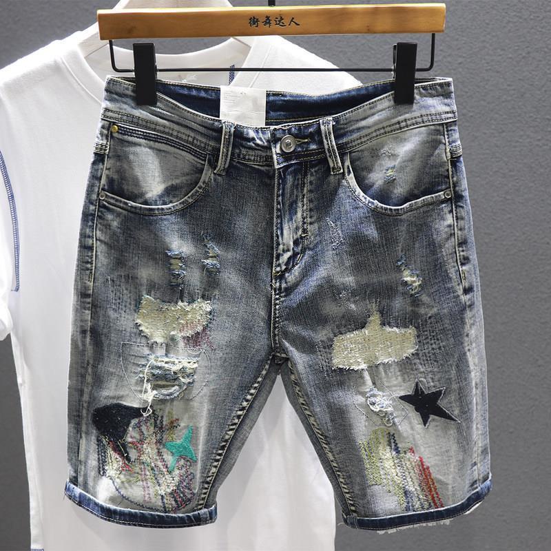 남성용 셀비지 데님 반바지, 멀티 컬러 짧은 청바지,  - Embroidery Jeans 리뷰 및 가격