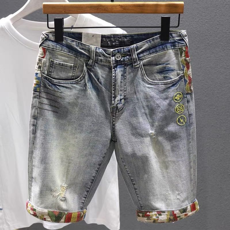 남성용 셀비지 데님 반바지, 멀티 컬러 짧은 청바지,  - Embroidery Jeans 리뷰 및 가격