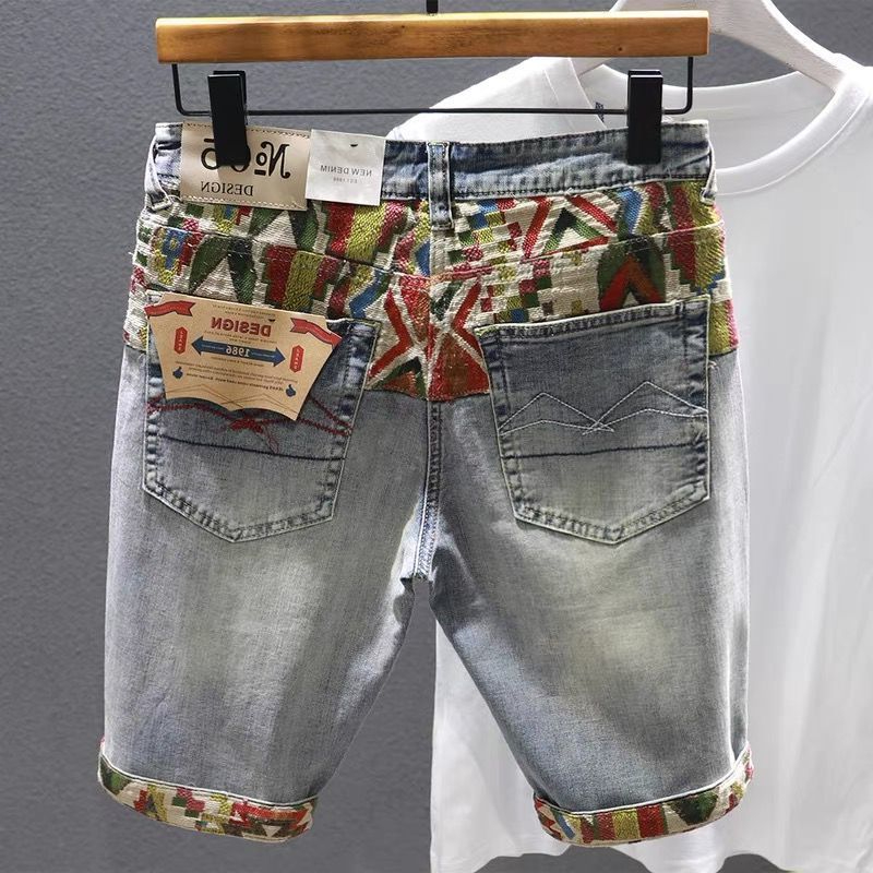 남성용 셀비지 데님 반바지, 멀티 컬러 짧은 청바지,  - Embroidery Jeans 리뷰 및 가격
